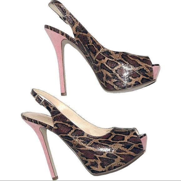 Enzo Angiolini Leopard Print Open Toe Sandal with Pink Heel Nine West BNWOT - Picture 2 of 8